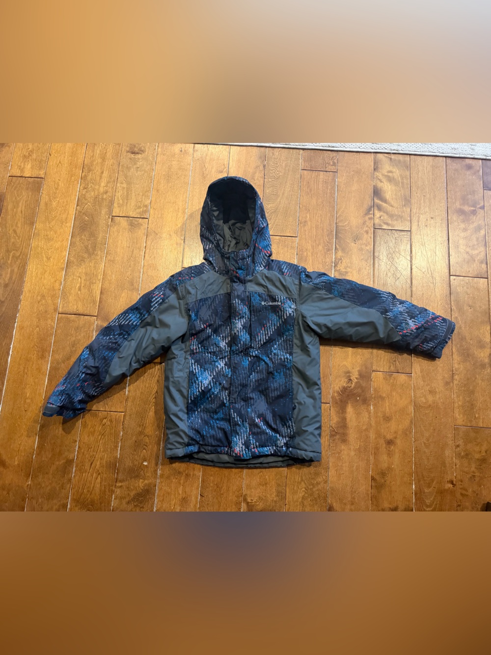 Columbia Kids Navy Blue Hooded Puffer Jacket with Subtle Pattern